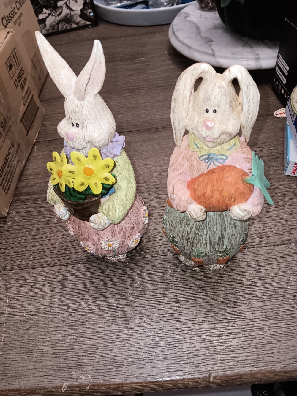 Easter Bunny Figurines- Pastel Pink & Green Home Accent